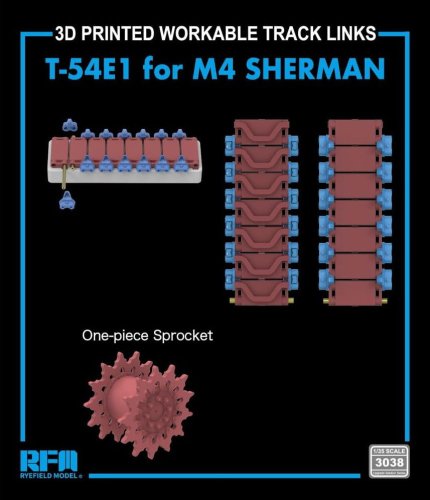 Go to product Rye Field Model 3038 - 1:35 M4 Sherman T-54E1 3D Printed Workable Track Links w/One-piece Sprocket