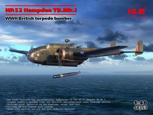 Go to product ICM 48353 - 1:48 HP.52 Hampden TB.Mk.I WWII British Torpedo Bomber