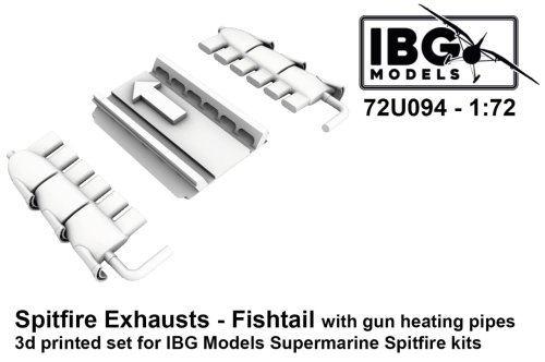 Go to product IBG 72U094 - 1:72 Supermarine Spitfire Exhausts Fishtail Type with gun heating pipes 3D Printed Set