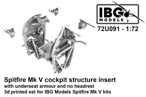 Go to product IBG 72U091 - 1:72 Spitfire Mk V Cockpit Structure Insert with underseat armour and no headrest 3D Printed Set