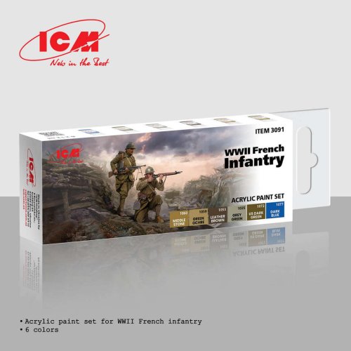 Go to product ICM 3091 - WWII French Infantry acrylic paint set