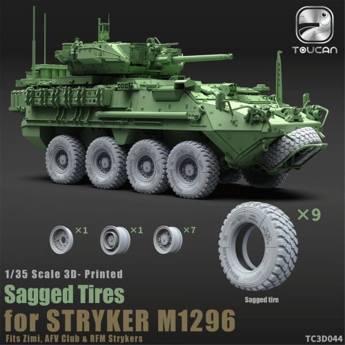 Go to product Zimi Model Toucan TC3D044 - 1:35 3D Printed Sagged Tires for Stryker M1296