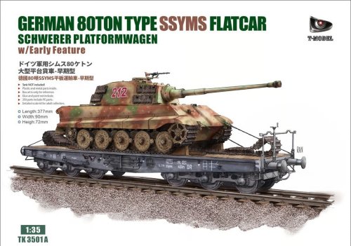 Go to product T-Model TK3501AG - 1:35 German 80T Type SSyms Flatcar Schwerer Platformwagen w/ Early Feature Gold Version