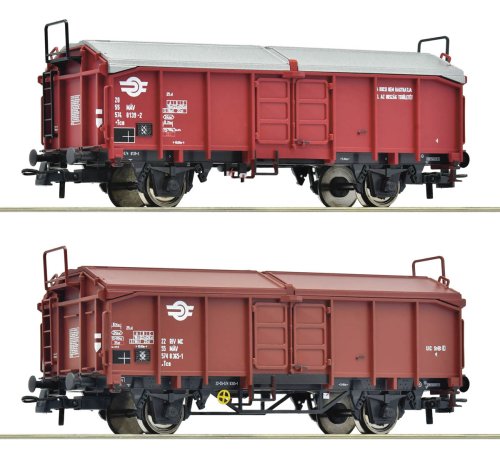 Go to product Roco 6600116 H0 - set of two Tcs sliding roof freight wagons MÁV, era IV