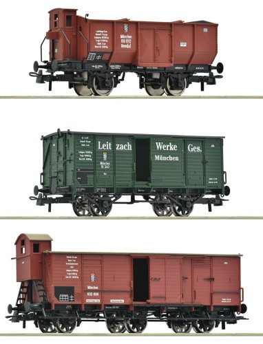 Go to product Roco 6600223 H0 - Set of three K.Bay.Sts.B. freight wagons, era I