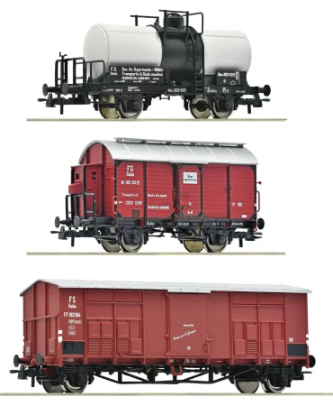 Roco 6600229 H0 - Zestaw 3 wagonów towarowych, FS, ep.III