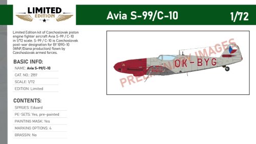 Go to product Pre-order - Eduard 2157 - 1:72 Avia S-99 / C-10 - Limited Edition