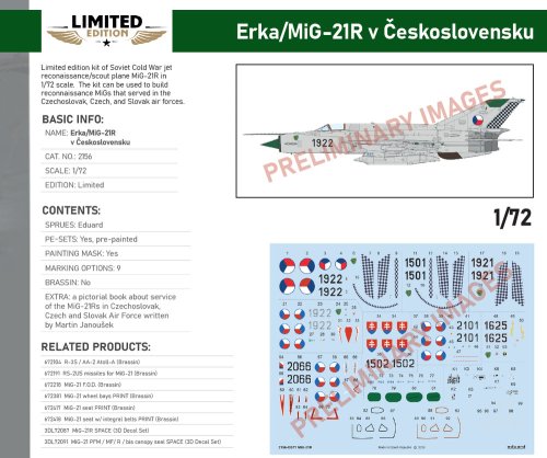 Go to product Pre-order - Eduard 2156 - 1:72 Erka / MiG-21R Czechoslovak, Czech, and Slovak air forces - Limited Edition