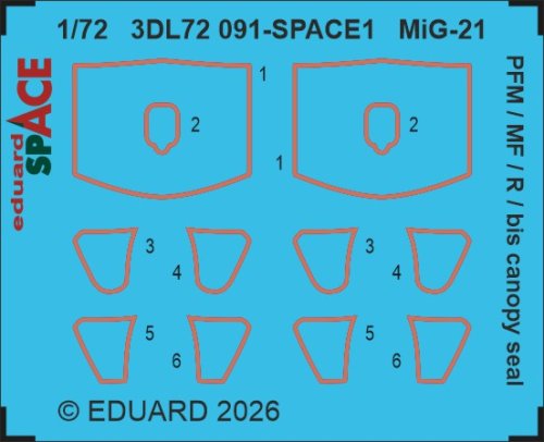 Go to product Eduard 3DL72091 - 1:72 MiG-21 PFM / MF/ R / bis canopy seal Space 3D Decals