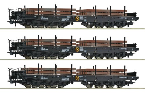 Go to product Roco 6600263 H0 - Set of 3 flat wagons type Sas with load, NS, Era IV