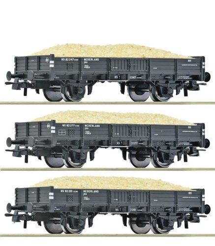 Go to product Roco 6600259 H0 - Set of 3 low-side wagons type GZMK with sand load, NS, Era III