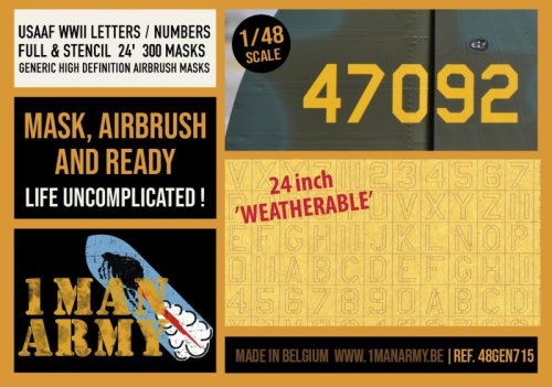 Go to product 1 Man Army 48GEN715 - 1:48 USAAF WWII Letters / Numbers Full & Stencil 24" 300 pcs
