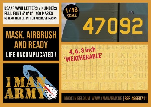 Go to product 1 Man Army 48GEN711 - 1:48 USAAF WWII Letters / Numbers Full Font 4", 6", 8" 400 pcs