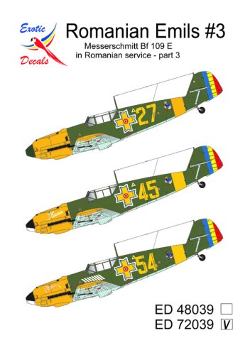 Go to product Exotic Decals 72039 - 1:72 Romanian Emils #3 - Messerschmitt Bf 109 E in Romanian Service - Part 3