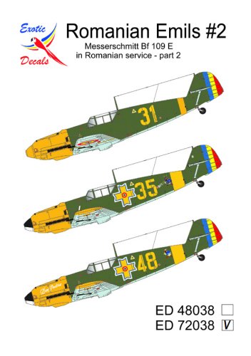 Go to product Exotic Decals 72038 - 1:72 Romanian Emils #2 - Messerschmitt Bf 109 E in Romanian Service - Part 2