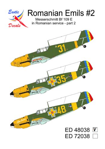 Go to product Exotic Decals 48038 - 1:48 Romanian Emils #2 - Messerschmitt Bf 109 E in Romanian Service - Part 2