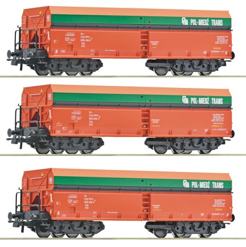 Go to product Roco 6600218 H0 - Set of 3 self-discharging Fals wagons, Pol-Miedź Trans, era VI