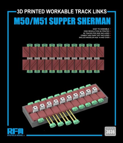 Go to product Rye Field Model 3036 - 1:35 M50 / M51 Super Sherman 3D Printed Workable Tracks