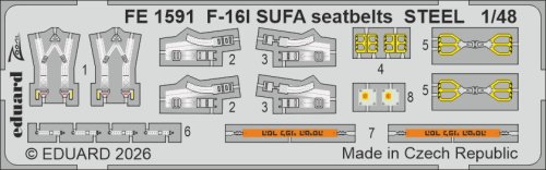 Go to product Eduard FE1591 - 1:48 F-16I SUFA seatbelts - Steel - Kinetic Gold edition kit