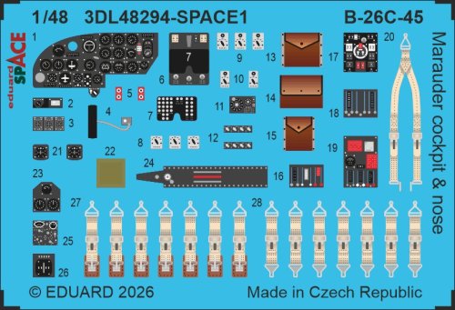 Go to product Eduard 3DL48294 - 1:48 B-26C-45 Marauder cockpit & nose 3D decals Space