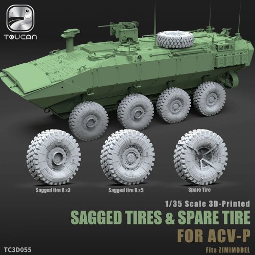 Go to product Zimi Model Toucan TC3D055 - 1:35 3D Printed Sagged Tires & Spare Tire for ACV-P
