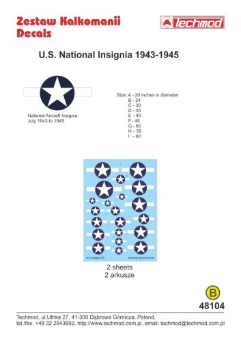 Go to product TECHMOD 48104 - 1:48 U.S. National Insignia 1943-1945