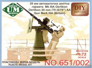 UNIMODELS UM-MT 651 - 1:72 Oerlikon 20mm / 70 (0,79") Mk IIIa ( Britain )