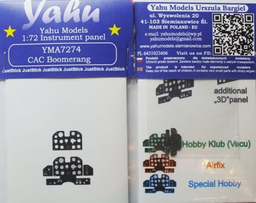 Go to product YAHU YMA7274 - 1:72 CAC Boomerang - Instrument Panel