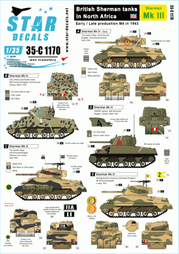 Go to product STAR DECALS 35-C1170 - Sherman Mk III in 1943. British Sherman tanks in North Africa.