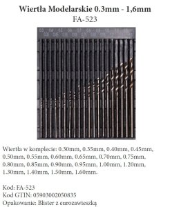 FINE-ART FA-523 - Zestaw wierteł 0,3 - 1,6 mm