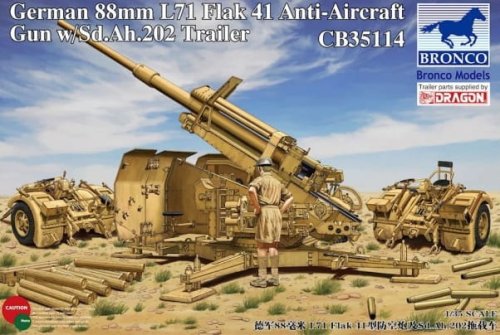 Go to product BRONCO CB 35114 - 1:35 German 88 mm L71 Flak 41 AA Gun w /Sd.Ah.202 Trailer