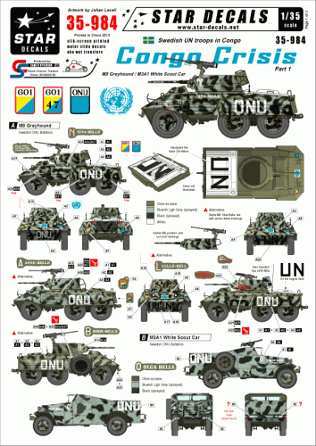 Go to product STAR DECALS 35-984 - 1:35 Congo Crisis in 1960s. Swedish UN Greyhound and White Scout Car.