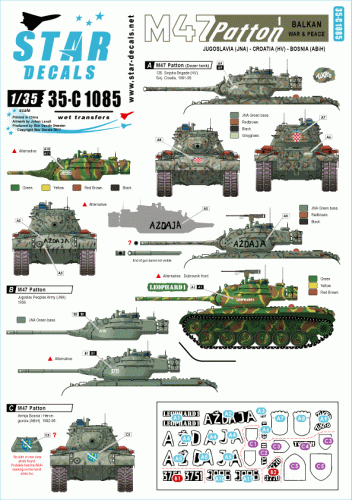 Go to product STAR DECALS 35-C1085 - 1:35 M47 Patton # 1. Balkan War & Peace. Jugoslavia, Croatia, Bosnia ABiH.
