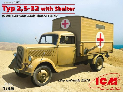 Go to product ICM 35402 - 1:35 Typ 2,5-32 with Shelter WWII German Ambulance Truck