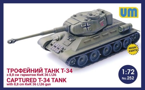 Go to product UNIMODELS 252 - 1:72 Captured T-34 Tank with 8.8 cm KwK 36 L/36 Gun