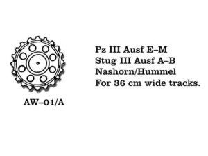 Friulmodel AW-01/A - 1:35 Pz III Ausf E-M, Stug III Ausf A-B, Nashorn / Hummel metal sprocket wheels for 36cm wide tracks