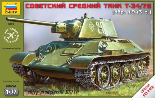 Go to product ZVEZDA 5001 - 1:72 Soviet Tank T-34/76 (1943)