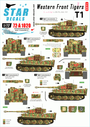 Go to product STAR DECALS 72-A1020 - 1:72 Western Front Tigers # 2. 2. and 3. Komp./ s.SS.Pz-Abt. 101 Tiger II.