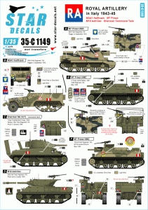 STAR DECALS 35-C1149 - 1:35  Royal Artillery in Italy. M7 Priest, M3 Halftrack, Sherman, M10 Achilles