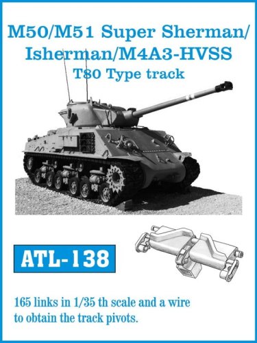 Go to product Friulmodel ATL-138 - 1:35 M/50 M/51 Super Sherman / Isherman / M4A3 HVSS T-80 Type metal tracks