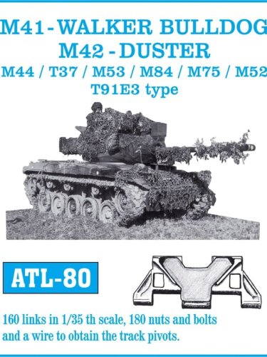 Go to product Friulmodel ATL-080 - 1:35 M41 - Walker Bulldog, M42-Duster / M44 / T37 / M53 / M84 / M75 / M52 / T91E3 type metal tracks