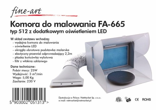 Go to product FINE-ART FA-665 Spray booth type 512 with additional LED lighting.