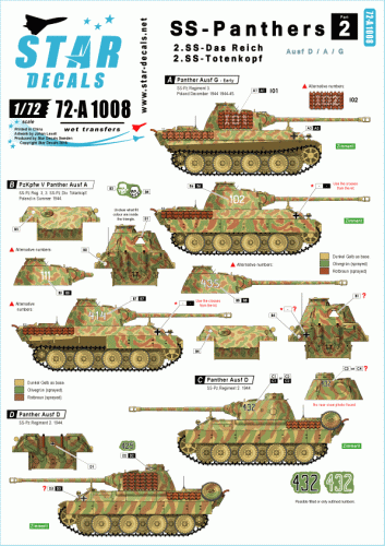 Go to product STAR DECALS 72-A1008 - 1:72 SS-Panthers # 2. Das Reich and Totenkopf.