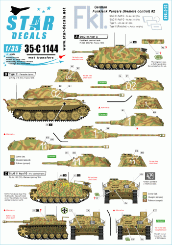 Go to product STAR DECALS 35-C1144 - 1:35  German Funklenk (Fkl) tanks # 2. Remote controlled units, Tiger I, T2 and StuG III Ausf G.