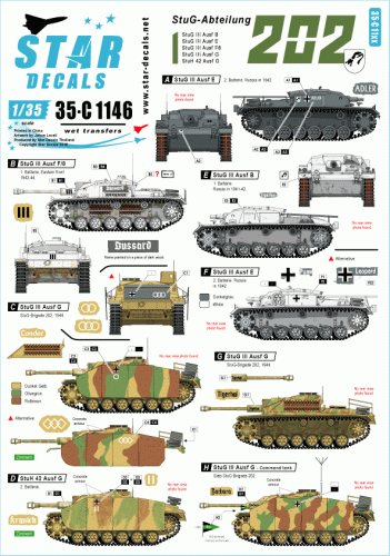 Go to product STAR DECALS 35-C1146 - 1:35  StuG-Abt. 202. StuG III Ausf B/E/F8/G and StuH 42.