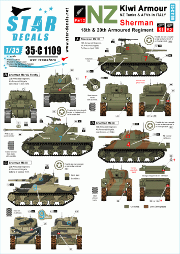 Go to product STAR DECALS 35-C1109 - 1:35 Kiwi Armour # 2. Shermans & Firefly - NZ 18th and 20th Armoured Reg.