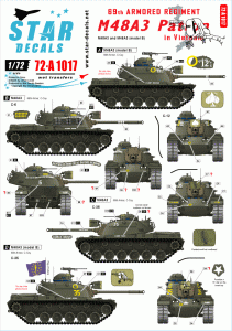 STAR DECALS 72-A1017 - 1:72 M48A3 Patton. 69th Armored Regiment in Vietnam.