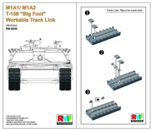Go to product RYE FIELD MODEL 5009 - 1:35 M1A1/M1A2 T-158 Big Foot - Workable Track Link