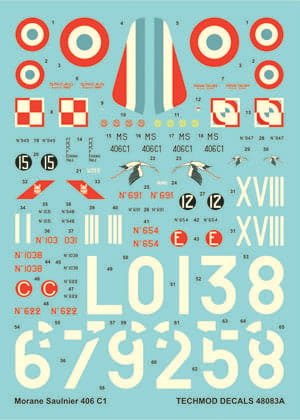 Go to product TECHMOD 48083 - 1:48 Morane Saulnier MS.406C.1 w/canopy mask
