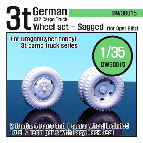 Go to product DEF MODEL DW30015 - 1:35 German 3t Cargo Truck Wheel set Sagged for Opel Blitz
